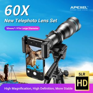Lens Apexel 60X téléobjectif Téléphone Lens Metal Monoculaire Longraange avec trépied pour iPhone13 / 14 Promax Outdoor Télescope mobile Tépoque