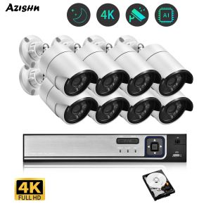 Lens Azishn Ultra HD 4K Security Camera System 8ch Poe NVR Audio IP Camera Outdoor Night Vision Night Vision Set de surveillance