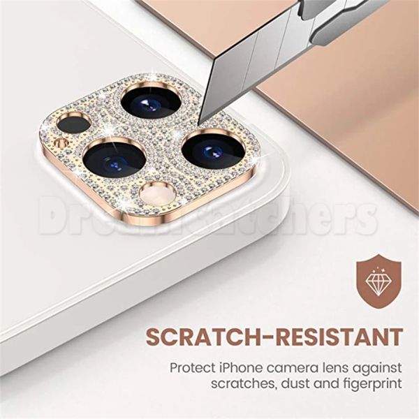 Couverture d'objectif luxueuse antichoc diamant brillant strass paillettes téléphone caméra protecteur couverture pour iPhone 11 12 13 14 plus 15 pro max nouveau