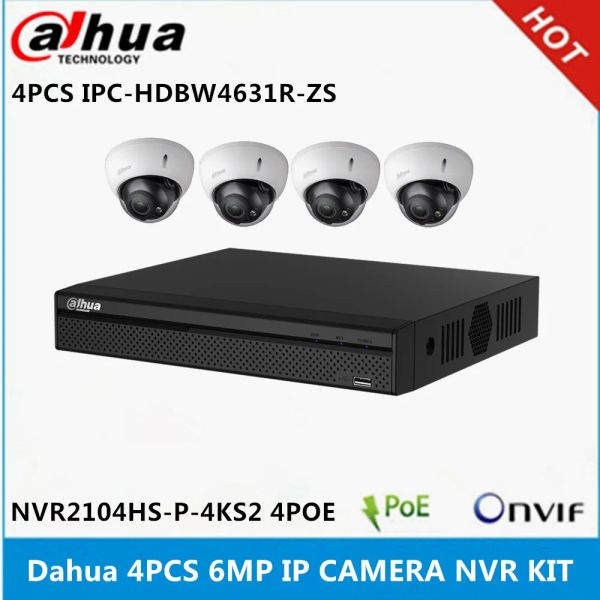 Lentilles dahua 4 pcs ipchdbw4631rzs 6MP 2,7 mm ~ 13,5 mm lentille motorisée varifocale ip caméra nvr2104hsp4ks2 4ch avec ports 4poe 4k nvr