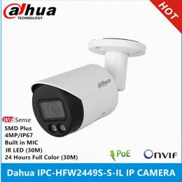 Lens Dahua IPCHFW2449SSil 4MP 24 heures Fullcolor IR 30m Dual Light Brecutin Mic SMD Plus Wizsense Bullet IP Camera