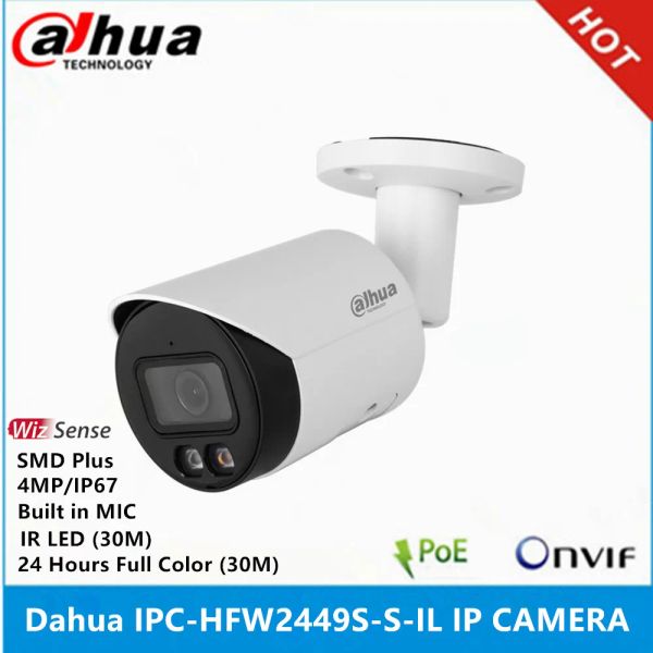 Lente dahua ipchfw2449ssil 4mp 24 horas FullColor IR 30m Dual Light Builtin Mic SMD más Wizsense Bullet IP Cámara IP