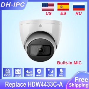 Lens Dahua OEM 4MP Starlight IP Camera IR30m Mini Dome IP CAME CAMERIE BOLITIN MIC WDR PRÉPONDANT SD CARDE SLOT REMPLACER DAHUA IPCHDW4433CA