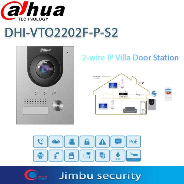 Lente Dahua Poe Video Intercom VTO2202FPS2 H.265 Estación de puertas de Villa IP 2DOOR Control App Remote 2MP HD Colorida de 160 ° Cámara de pez de pez