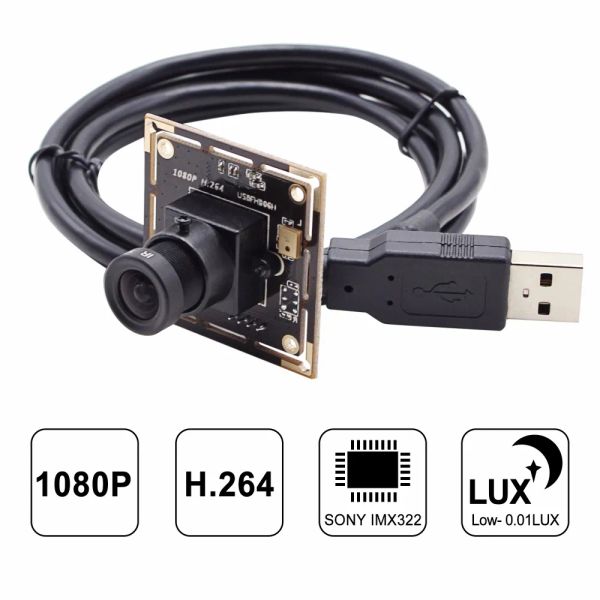 Lens ELP 2MP Low Light 0.01lux USB Camera Module 1920 * 1080p 30fps H.264 IMX323 Robot Vision Webcam Board pour ordinateur portable PC