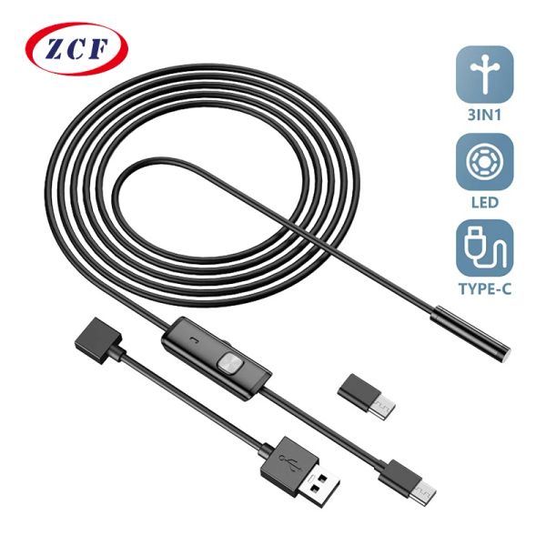 Cámara de endoscopio de lente 5.5 mm 7 mm Lente 3in1 Typec Micro USB Inspección de tubería industrial Borescope 6led Waterproof para teléfonos Android PC