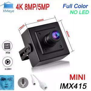 Lens Vision nocturne en pleine couleur Xmeye 4k 8MP 5MP IMX415 PORTE MÉTAL H.265 + Détection du visage ONVIF Audio Mini Poe IP de surveillance Caméra