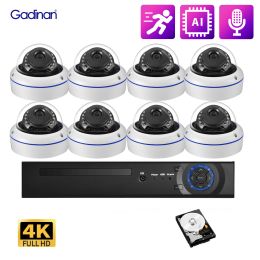 Lens Gadinan 8MP 4K Ultra HD IP Camera Motion Motion Detection Outdoor Audio Video Studenance Poe NVR Breetin 8 POE PORTS MONITEUR Kit de moniteur