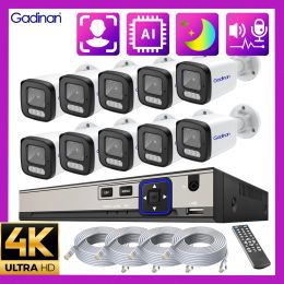 Lente gadinan al aire libre 4K 8K 8MP Sistema de cámaras de seguridad Detección de cara 10Ch Poe NVR Twoway Audio 4MP Color nocturno Vigilancia de visión Kit