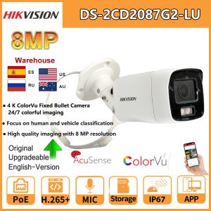 Lens Hikvision 8MP IP Camera 4K Colorvu Bullet 24/7 Imagerie colorée Full Color DS2CD2087G2LU POE BORDTIN Mic Video