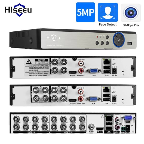 Lens HiseU 16CH 8CH 5MP CCTV DVR 5 IN 1 AHD TVI CVI IP CAMERIE 5MP 1080P 4CH Recordance vidéo numérique pour CCTV Sécurité Système XMEYE