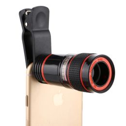 Lens Perak 8x 12x Zoom Telefoto -lens voor iPhone 6s plus 5s SE Samsung Huawei Xiaomi LG Smartphones Camera Lens Universal Cliphouder