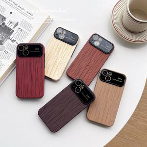 Lens Protector retro houten korrel zachte TPU -hoesjes voor iPhone 15 14 Pro Max 13 12 11 iPhone15 Hard pc groot venster verchroomde metallic plating mobiele telefoon achteromslag huid