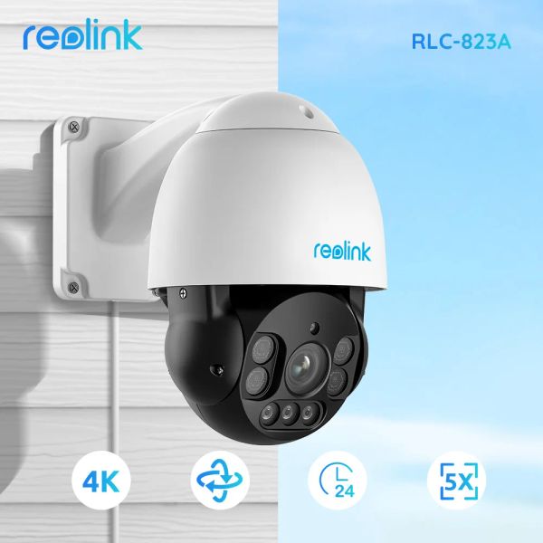 Lente Reolink 8mp Poe Cámara IP Ptz Pan/tilt Zoom óptico Detección humana/coche Color Visión nocturna Audio bidireccional Cámara de seguridad Rlc823a