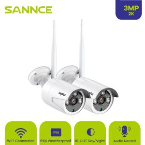 Objectif Sannce 3mp Hd caméras de sécurité vidéo sans fil 2 pièces 3mp Surveillance extérieure caméra Ip enregistrement Audio détection Ai
