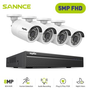 Lens Sance 5MP POE VIDEO VIDÉO CAMERA SYSTÈME 8CH H.264 + 8MP NVR Recorder 5MP Sécurité Cameras Recording Poe IP Cameras