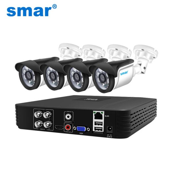 Lente SMAR CCTV Cámara de seguridad Sistema de seguridad Kit 4ch 720p/1080p Kit de cámara AHD 5 en 1 Alarma de correo electrónico de visión nocturna de cámara impermeable híbrida DVR