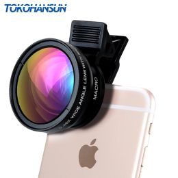 Lens Tokohansun 0,45x grand angle + 12,5x macro lentille professionnelle HD Mobile Phone Camera Lens pour iPhone X 8 6 6s Plus Xiaomi Samsung