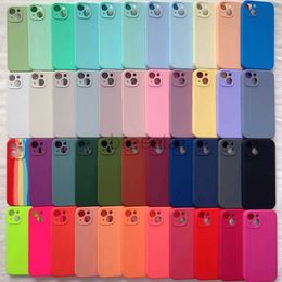 Étuis en silicone liquide de mise à niveau d'objectif pour iPhone 14 Pro Max 14Plus 13 12 Mini 11pro Xr Xs 8 7 6s Plus Doublure de conception de luxe Fibre 3-en-1 Coque antichoc anti-rayures 240304