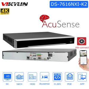 Lens Vikylin Hikvision 16ch Acusense 4K NVR DS7616NXIK2 2SATA -interface voor HDD Surveillance Video Network Recorder voor IP -camera