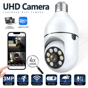 Lens WiFi 3MP E27 Bulb Surveillance Camera Indoor 4x Digitale Zoom AI Human Detect Full Color Night Vision Wireless Camera's Smart Home