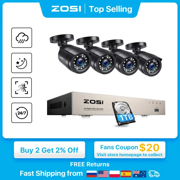Lente Zosi 8ch 1080p Sistema de CCTV Outdoor 5MP Video Lite DVR con 2/4/6/8pcs Sistema de vigilancia de videoceneración de cámara de seguridad de 2MP 2MP