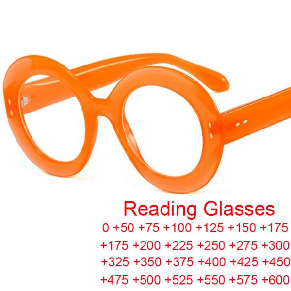 Lenses de lecture de la marque Lunes de lecture Femmes Transparent Computer Grands lunettes rondes Cadre des grandes lunettes rose rétro Orange