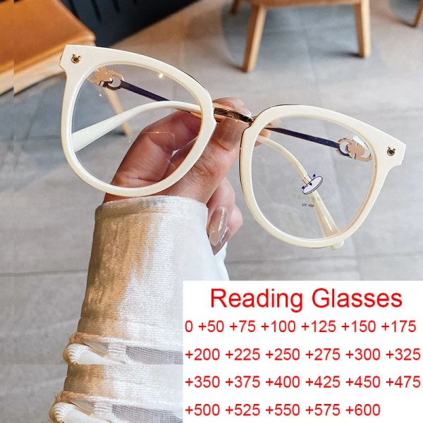 Lenses élégantes blanches blanches surdimensionnées verres de lecture rond Cadre Fashion Grande Lentes transparentes Presbyopie Eyeglasse Tr90 Blue Lumières Lumières +1,5