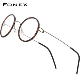 Lenses FONEX Titanium Alloy Glasses Frame Men Round Myopie Optical Femmes Prescription Eyeglass 2021 Corée Eyewear sans vis 98636