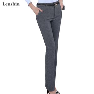 Lenshin Plus Taille Pantalon réglable formel pour femmes Office Lady Style Work Wear Pantalon de boucle de ceinture droite Business Design 211115