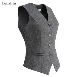 Lenshin Vrouwen Elegant Ol Vest Vest Gilet V-hals Business Carrière Dames Tops Office Formele Werk Dragen Bovenkleding 211120