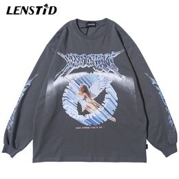 Lenstid Mannen Hip Hop Streetwear Angel Print T-shirt Harajuku Oversize Tshirts Lange Mouwen Mode Grote T-shirt Katoen Tops Tees 220408