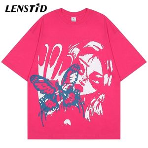 LENSTID Été Hommes T-shirts à manches courtes Hip Hop Papillon Anime Fille Imprimer T-shirts Streetwear Harajuku Casual Couverture en coton T-shirts 220610