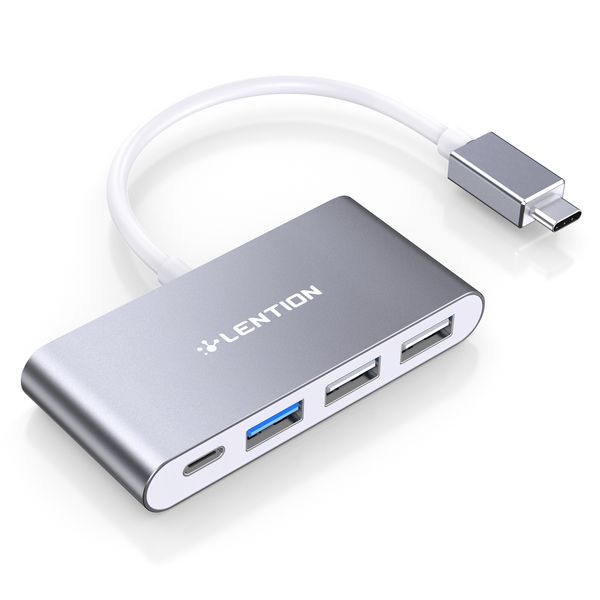 LENTION Hub USB-C 4 en 1 avec type C, USB 3.0, USB 2.0 compatible 2023-2016 MacBook Pro 13/14/15/16, nouveau Mac Air/Surface, ChromeBook, plus, adaptateur de connexion de charge multiport