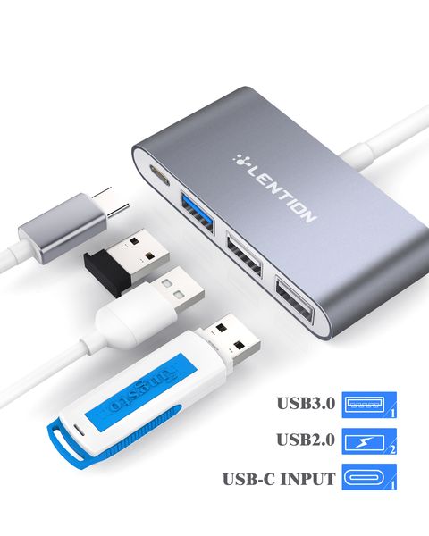 LENTION Hub USB-C 4 en 1 avec type C, USB 3.0, USB 2.0 compatible 2023-2016 MacBook Pro 13/14/15/16, nouveau Mac Air/Surface, ChromeBook, adaptateur de connexion de charge multiport