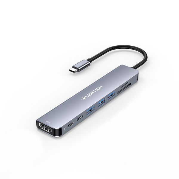 LENTION Hub USB-C 8 en 1 con HDMI 4K 60 Hz, suministro de energía de 100 W, datos USB C de 5 Gbps, 3 USB 3.0 y lector de tarjetas SD microSD para MacBook Pro 2023-2016, nuevo Mac Air/Surface, más (CE18s)