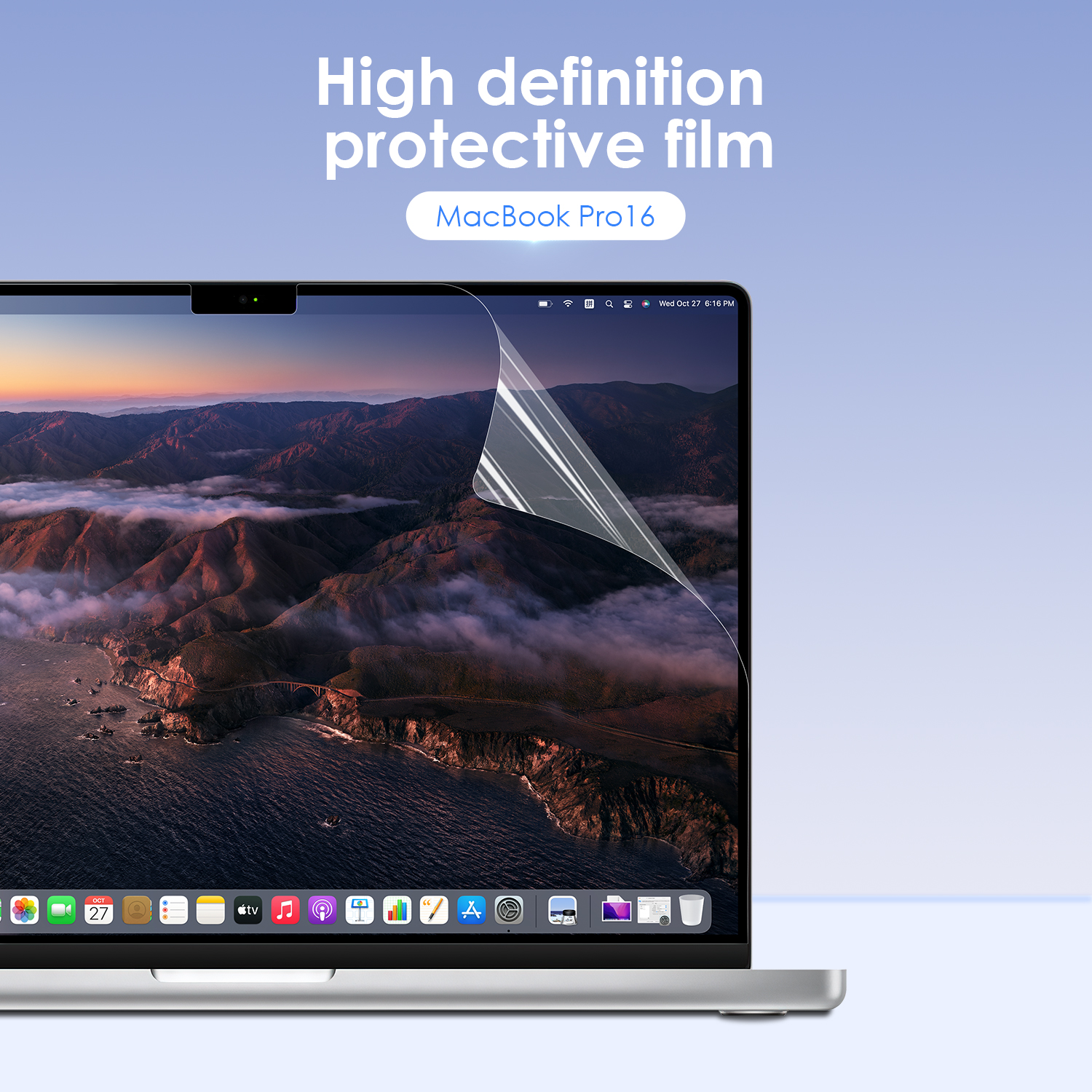 Lention Screen Protector för MacBook Pro (16-tums, med Thunderbolt 3-portar) med Touch Bar, HD Clear Protective Film med hydrofob oleofob beläggning