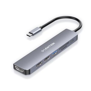 LENTION USB C-hub met 100 W opladen, 4K HDMI, dubbele kaartlezer, USB 3.0 2.0 compatibele MacBook Pro 2023-2016, nieuwe Mac Air/Surface, Chromebook, meer, stabiele stuurprogramma-adapter (CE18)