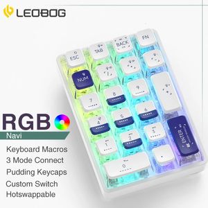 LEOBOG K21 Número Bluetooth Pad Mecánica Numérica Numérica 21 Tecla Tecnología Transparente Poshop Contabilidad Numpad Gaming Keyboard 240429