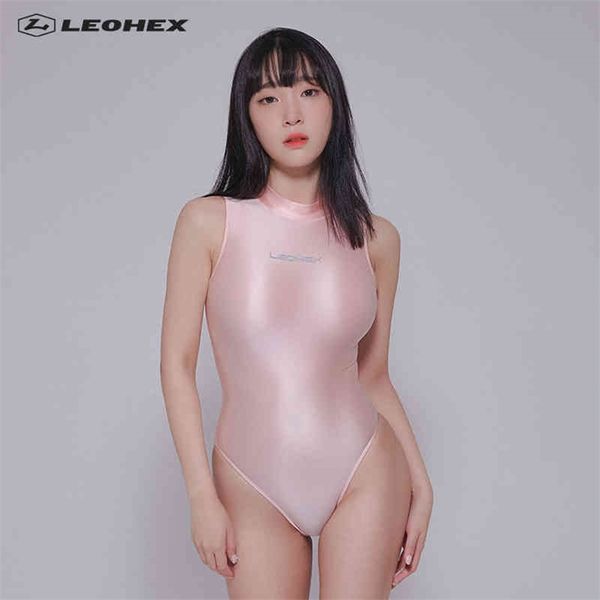 Leohex Sexy Satin Body Body Costume High Cut Suite de maillots de bain Femmes paillettes Bodys Shiny Bathing Female MAISON FEMME 210407