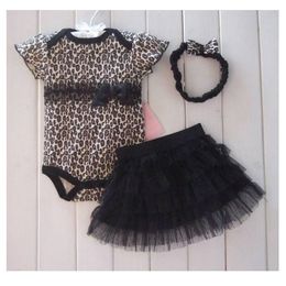 Léopard bébé fille vêtements ensembles body robe en dentelle bandeau vêtements pour bébés bébé fille combinaison tutu bandeau 3 pièces ensemble 210413