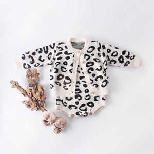 Léopard bébé ensembles pull à manches longues manteau + barboteuse printemps tenues de mode vêtements pour enfants 0-2 ans E83014 210610