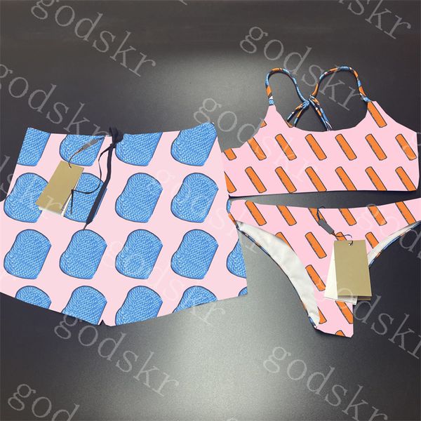 Designer Couple Maillots De Bain Bleu Lettre Imprimer Bikini Hommes Shorts À La Mode Femmes Maillot De Bain Costume Garçons Pantalon De Bain