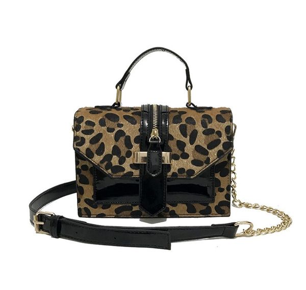 Bolsos cruzados de leopardo para mujer con decoración de cremallera, bolsos de mano para mujer, bolso de charol, bolso de hombro pequeño