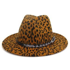 Leopard Fedora Hoeden Mannen Woemn Western Cowboy Jazz Caps Street Band Belt Gesp Luxe Hip Hop Felted Winter Dames Hoeden Mannen Nieuw