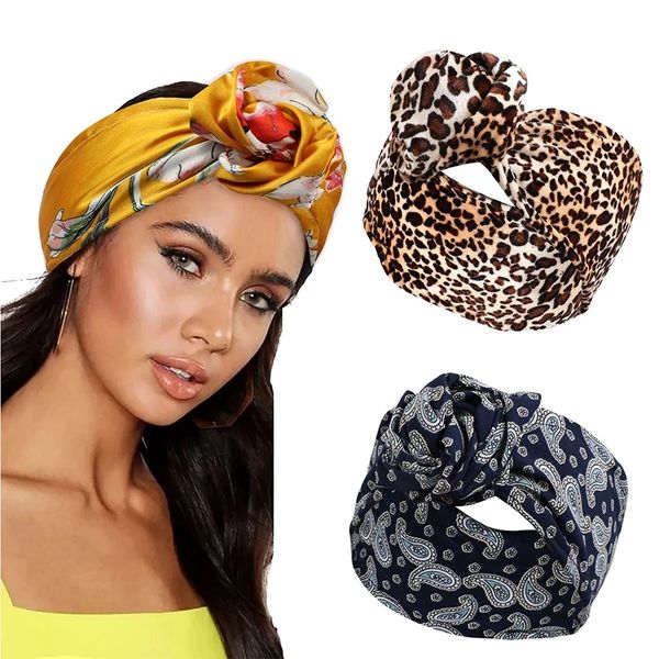 Leoparden-Blumen-Band-Stirnband für Damen, bedruckt, Haargummis, gedrehtes Haarband, Boho-Stil, Metalldraht, Schal, Haar-Accessoires