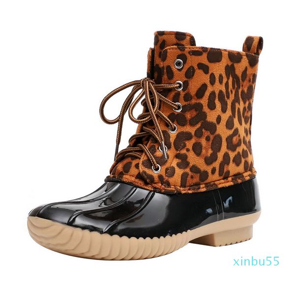 Botas de lluvia impermeables de leopardo para dama, botas de lluvia con cordones hasta el tobillo, zapatos de invierno de Navidad para mujer