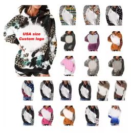 Léopard Grain Gros Adultes Bleach Sweatshirts 100% Polyester Sublimation Blanc Faux Blanchi Sweats À Capuche Imprimable Tie Dye Pull Pull Chemises FS9544 ed