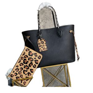 Sac à main léopard NF pour femmes, fourre-tout en cuir, fourre-tout de Shopping composite avec pochette
