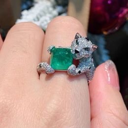 Leopard Lab Emerald Diamond Ring 925 sterling silver Party Bagues de mariage pour les femmes Promesse de mariée Bijoux de fiançailles